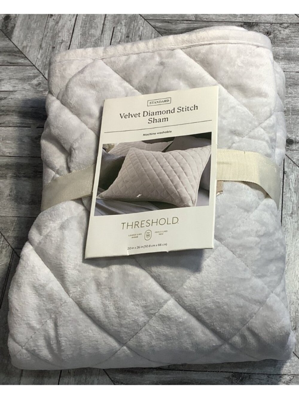 Threshold Velvet Diamond Sham  Stitch Standard 20" x 26" Light Gray
